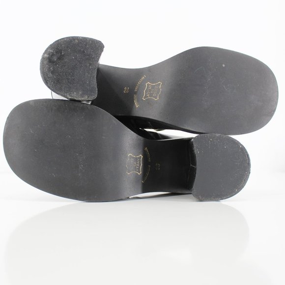 VTG 90s Black Leather Heeled Loafers Chunky Buckle Strap Shoes Italy Size 6.5/7 - Picture 2 of 11